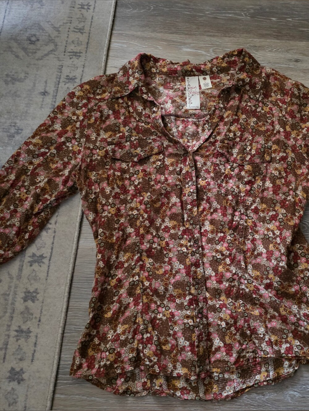 girl krazy Pink and Brown Floral Button-Down Shirt